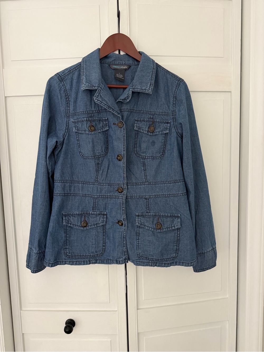 French Cuff Medium Blue Denim Button-Front Jacket
